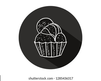 bread icon with long shadow, bread icon with modern line art style, hand drawn vector illustration.