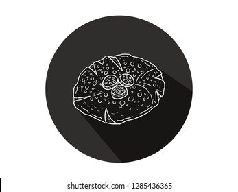 bread icon with long shadow, bread icon with modern line art style, hand drawn vector illustration.