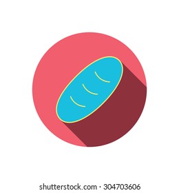 Bread icon. Natural food sign. Bakery symbol. Red flat circle button. Linear icon with shadow. Vector