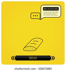 Bread icon. Natural food sign. Bakery symbol. Chat speech bubbles. Orange line background. Vector