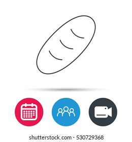 Bread icon. Natural food sign. Bakery symbol. Group of people, video cam and calendar icons. Vector