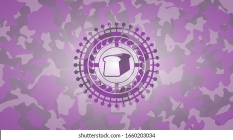 bread icon on pink and purple camouflaged pattern