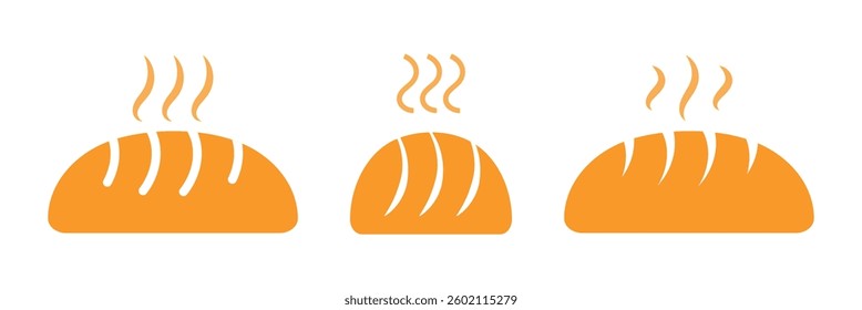 Bread icon on white background. Bakery symbol. Fresh baguette sign. Health breakfast, bread concept. Outline, flat, and colored style. 