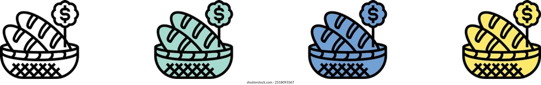bread icon. Outline, Green, Blue and Yellow Style Design Isolated On White Background