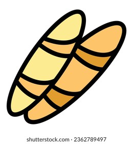 Bread icon outline vector. Cheese fondue. Pot cooking color flat