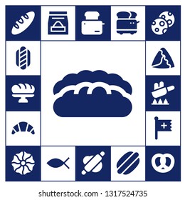 bread icon set. 17 filled bread icons.  Simple modern icons about  - Bread, Hot dog, Baguette, Croissant, Samosa, Fry, Christian, Cookie, Food, Christianity, Toaster, Rolling pin
