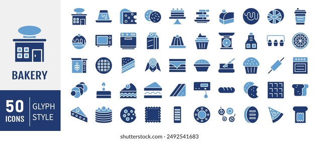 Bread icon set. Bakery collection icon. Toast, baguette, bun contour solid icons design. 