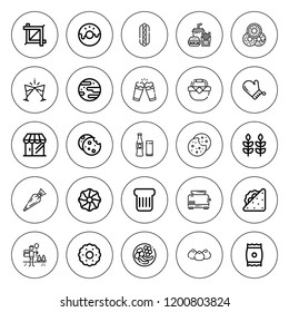 Bread icon set. collection of 25 outline bread icons with beverage, biscuit, donut, cookie, cookies, crop, food, hot dog, grocery, fast food, jawbreaker icons. editable icons.