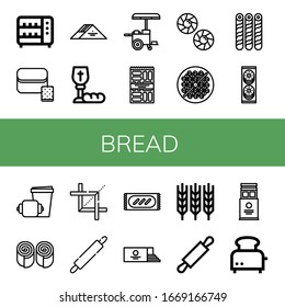 bread icon set. Collection of Toaster, Bread, Sandwich, Communion, Hot dog, Snack, Cookie, Bean toasting, Wafer, Cookies, Croissant, Bun, Crop, Rolling pin, Loaf, Wheat icons