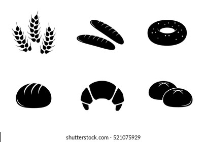 Bread icon set isolated on white background. Vector art.