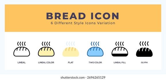 Bread icon set. outline. glyph black. flat color and filled line color
