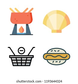 bread icon set. vector set about shopping basket, clam, fondue and hot dog icons set.