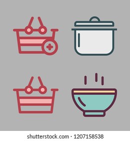 bread icon set. vector set about soup and shopping basket icons set.