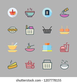 bread icon set. vector set about wheat flour, soup, croquette and hamburger icons set.