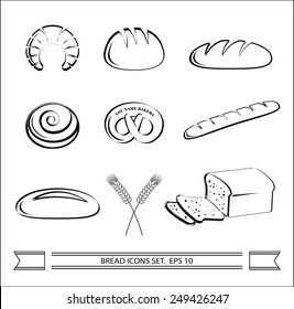 Bread icon set. Vector illustration. 