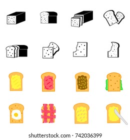 bread icon and slice bread toast with jam,egg,ham,butter