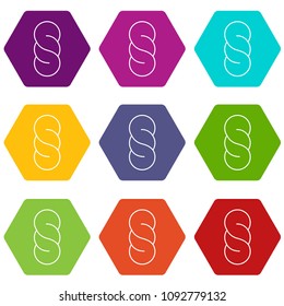 Bread icons 9 set coloful isolated on white for web