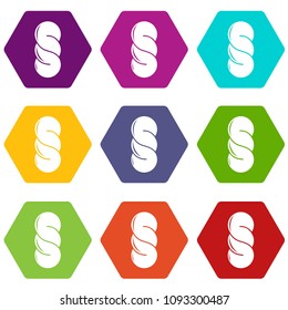 Bread icons 9 set coloful isolated on white for web