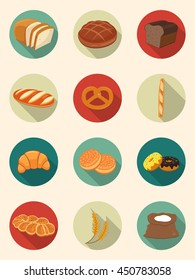 Bread icons. Bakery products. Flat design icons. Vector