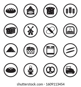 Bread Icons. Black Flat Design In Circle. Vector Illustration.