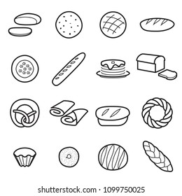 Bread icons. Collection of symbols of different kinds of bread, flour baker goods. Vector illustration. Editable stroke