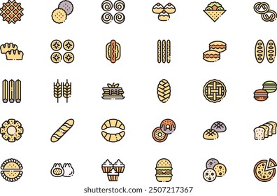 Bread icons collection is a vector illustration with editable stroke.