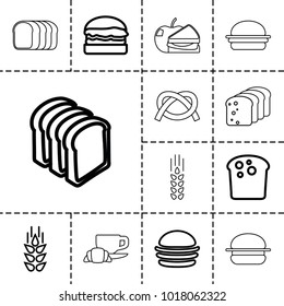 Bread icons. set of 13 editable outline bread icons such as wheat, burger, pretzel, coffee and croissant