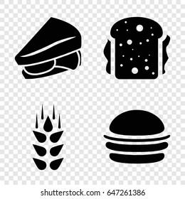 Bread icons set. set of 4 bread filled icons such as wheat, burger