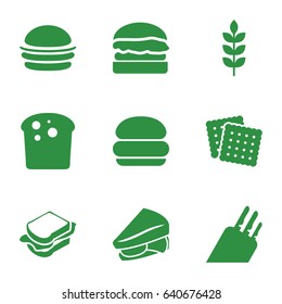 Bread icons set. set of 9 bread filled icons such as wheat, cookies, burger, sandwich, knife