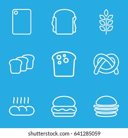 Bread icons set. set of 9 bread outline icons such as wheat, burger, sandwich, bread, chopping board and knife