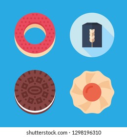 bread icons set with cookie, bagel and wheat flour vector set