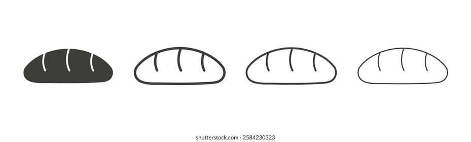 Bread icons set. Liner outlined and flat black color