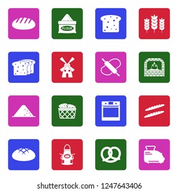 Bread Icons. White Flat Design In Square. Vector Illustration. 