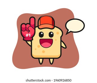 Bread illustration cartoon with number 1 fans glove, cute style design for t shirt, sticker, logo element