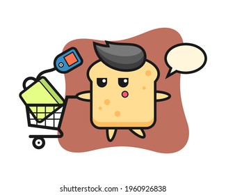 Bread illustration cartoon with a shopping cart, cute style design for t shirt, sticker, logo element