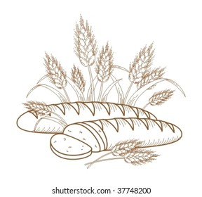 Bread. Illustration of ripe ears and bread for your designs.