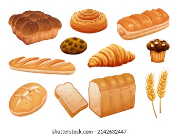 Bread illustration set. Bakery pastry products isolated on white