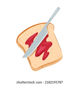 Bread with jam breakfast. Morning sweet dessert, slice bread with fruit topping vector illustration