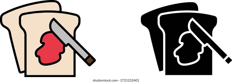 Bread with jam icons set toast illustration