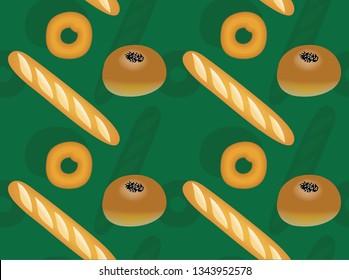 Bread Kind Anpan Bagel Baguette Green Background Seamless Wallpaper