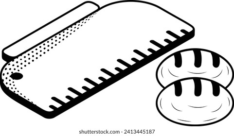 Bread Knead Cutter isometric concept, Bakery Scrapper Hand drawn vector, Bakery and Baker drawings, food preparation and Kitchen Utensil Sketch Culinary Doodle stock illustration