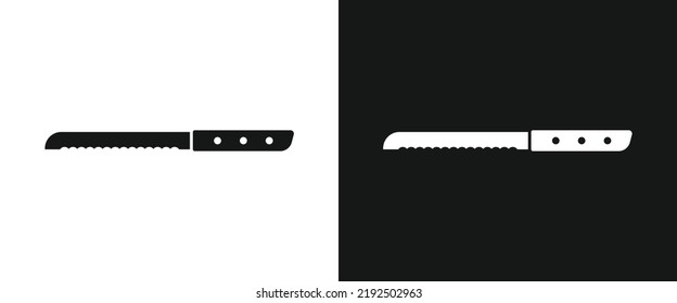 Bread knife flat icon for web. Simple kitchen bread knife sign web icon silhouette with invert color. Sharp bread knife solid black icon vector design. Bread knife cartoon clipart. Kitchen concept