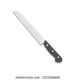 Bread Knife Flat Illustration. Clean Icon Element Design with Shadow on Isolated White Background