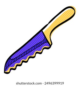 Bread knife halftone icon hand drawn color vector illustration