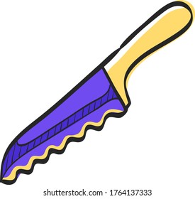 Bread knife icon in color drawing. Food kitchen household baking breakfast meal