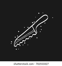 Bread knife icon in doodle sketch lines. Food kitchen household baking breakfast meal