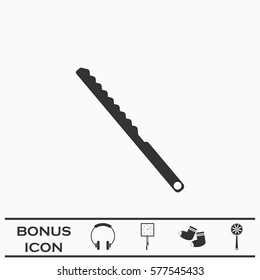 Bread knife icon flat. Black pictogram on white background. Vector illustration symbol and bonus button