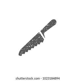 Bread knife icon in grunge texture. Vintage style vector illustration.
