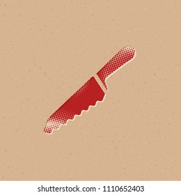 Bread knife icon in halftone style. Grunge background vector illustration.