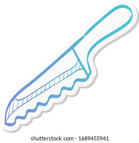 Bread knife icon in sticker color style. Food kitchen household baking breakfast meal